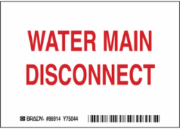 WATER MAIN DISCONNECT, Acrylic, Pack of 5 Labels