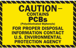 Caution PCB Hazard Label, 1 Inch H x 2 Inch W, Vinyl, Black on Yellow