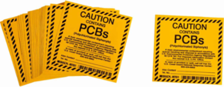 Caution Contains PCBs Vinyl Label 4 Inch x 4 Inch, Permanent Adhesive, Chemical-Resistant