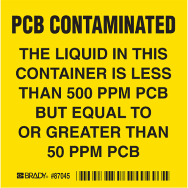 PCB CONTAMINATED-THE LIQUID IN THIS CONTAINER Labels