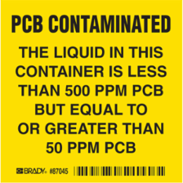 PCB CONTAMINATED-THE LIQUID IN THIS CONTAINER Labels