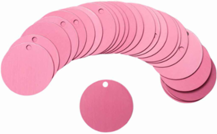 Blank Valve Tags 1.5 Inch Diameter, Anodized Aluminum, Pink, 25 Tags per Pack