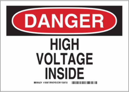DANGER High Voltage In Sign, 10" H x 14" W x 0.1" D, Fiberglass