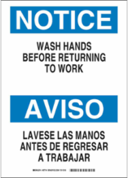 Bilingual NOTICE Wash Hands Sign 14 Inch H x 10 Inch W, Durable Fiberglass