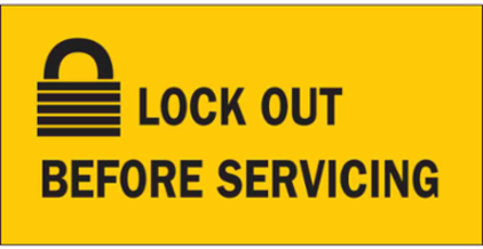 Lock Out Before Servicing Sign, 2.25" H x 4.5" W x 0.006" D, Polyester