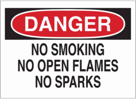 DANGER No Smoking No Open Flames No Sparks Sign, 7" H x 10" W x 0.006" D, Polyester