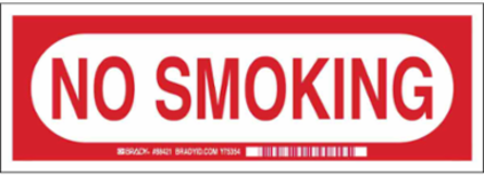 No Smoking Sign, 5" H x 14" W x 0.006" D, Polyester, Red/White on Red