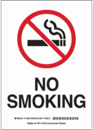 No Smoking Sign, 14" H x 10" W x 0.006" D, Polyester