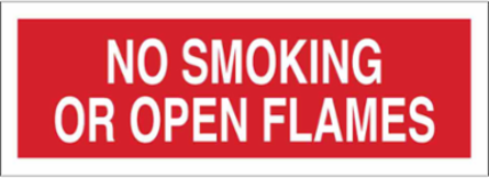 No Smoking Or Open Flames Sign, 5" H x 14" W x 0.006" D, Polyester
