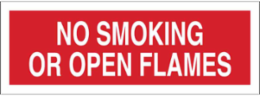 No Smoking Or Open Flames Sign, 5" H x 14" W x 0.006" D, Polyester