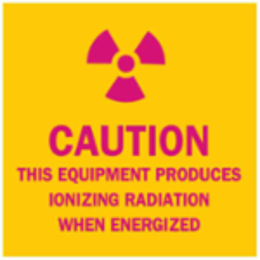CAUTION This Equipment Produces Ionizing Radiation When Energized Sign, 2.25" H x 2.25" W x 0.006" D, Polyester