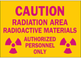 CAUTION Radiation Area Radioactive Materials Authorized Personnel Only Sign, 10" H x 14" W x 0.006" D, Polyester