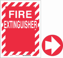 Fire Extinguisher Sign, 12" H x 9" W x 0.006" D, White on Red, Polyester
