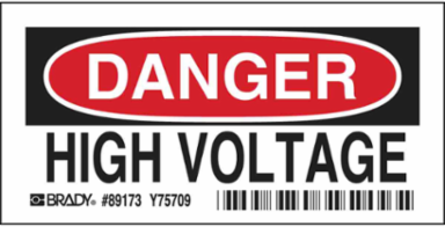 DANGER High Voltage Sign, 2.25" H x 4.5" W x 0.006" D, Polyester