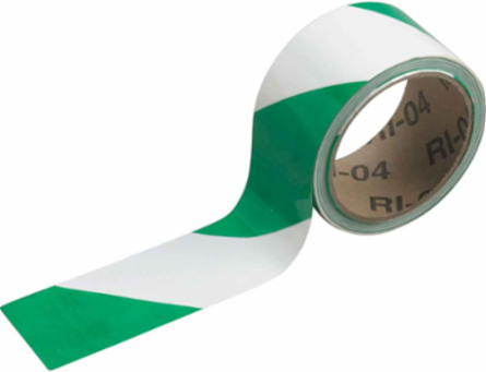 Marking Tape Roll - High Performance Vinyl, Diagonal Stripes, Green on White, 2" x 54'
