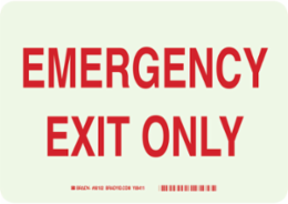 BradyGlo Emergency Exit Only Sign, 7 Inch x 10 Inch, Glow in the Dark, Polyester