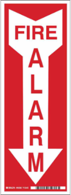 Fire Alarm Sign, 14" H x 5" W x 0.006" D, White on Red, Polyester