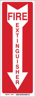 Fire Extinguisher Sign, 14" H x 5" W x 0.006" D, White on Red, Polyester