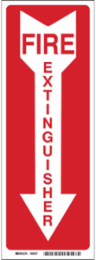 Fire Extinguisher Sign, 14" H x 5" W x 0.006" D, White on Red, Polyester