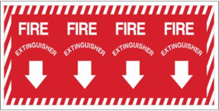 Fire Extinguisher Sign, 14" H x 28" W x 0.006" D, White on Red, Polyester