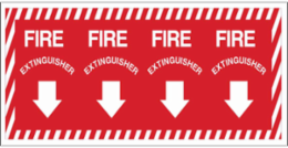 Fire Extinguisher Sign, 14" H x 28" W x 0.006" D, White on Red, Polyester