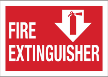 Fire Extinguisher Sign, 7" H x 10" W x 0.006" D, White on Red, Polyester, w/Pictogram Down Arrow