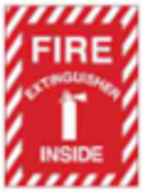 Fire Extinguisher Inside Sign, 14" H x 10" W x 0.006" D, White on Red, Polyester