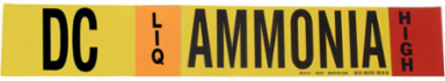 DC LIQ AMMONIA HIGH Pipe Marker, 2.25" H x 14" W, Fits Pipes 2.5" Dia. Thru 7.875" Dia.