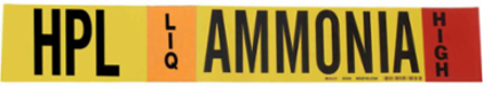 HPL LIQ AMMONIA HIGH Pipe Marker, 2.25" H x 14" W, Fits Pipes 2.5" Dia. Thru 7.875" Dia.