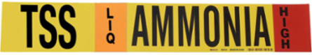 TSS LIQ AMMONIA HIGH Pipe Marker, 2.25" H x 14" W, Fits Pipes 2.5" Dia. Thru 7.875" Dia.