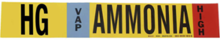 HG VAP AMMONIA HIGH Pipe Marker, 1.125" H x 7" W, Card of 4 Each, Fits Pipes .75" Dia. Thru 2.375" Dia.