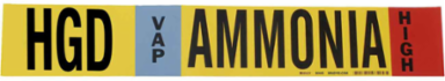 HGD VAP AMMONIA HIGH Pipe Marker, 1.125" H x 7" W, Card of 4 Each, Fits Pipes .75" Dia. Thru 2.375" Dia.