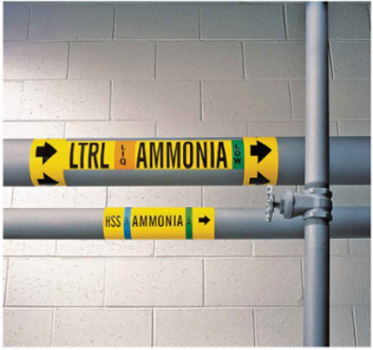 RV VAP AMMONIA HIGH Pipe Marker, 1.125" H x 7" W, Card of 4 Each, Fits Pipes .75" Dia. Thru 2.375" Dia.