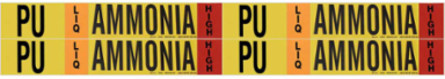 PU LIQ AMMONIA HIGH Pipe Marker, 1.125" H x 7" W, Card of 4 Each, Fits Pipes .75" Dia. Thru 2.375" Dia.