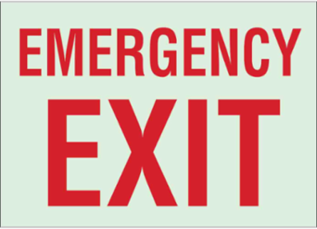 BradyGlo Emergency Exit Sign, 10 Inch H x 14 Inch W, Glow in the Dark, Red on Glow