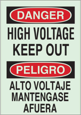 BradyGlo Bilingual DANGER High Voltage Keep Out Sign, 14 Inch H x 10 Inch W, Polyester