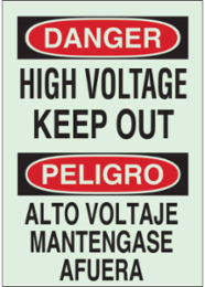 BradyGlo Bilingual DANGER High Voltage Keep Out Sign, 14 Inch H x 10 Inch W, Polyester