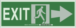 BradyGlo Exit Sign, 5 Inch H x 14 Inch W, Glow in Dark, Self-Adhesive, Arrow Right