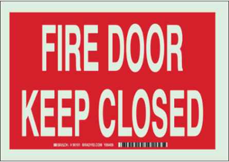 Fire Door Keep Closed Sign, 10" H x 14" W x 0.063" D, Red on Glow, Polystyrene