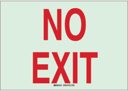BradyGlo No Exit Sign, Red on Glow, 10 Inch H x 14 Inch W, Photoluminescent