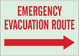 BradyGlo Emergency Evacuation Route Sign, 10 Inch H x 14 Inch W, Glow in the Dark
