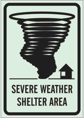 BradyGlo Severe Weather Shelter Area Sign, 14 Inch x 10 Inch, Photoluminescent, Gloss Finish