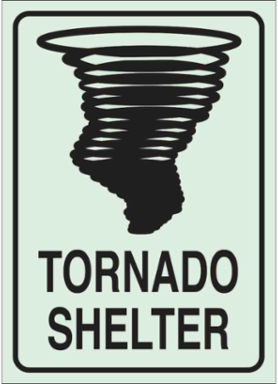 BradyGlo Tornado Shelter Sign, 14 Inch H x 10 Inch W, Glow-in-the-Dark Polystyrene