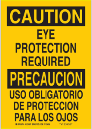 Bilingual CAUTION Eye Protection Required Sign, 14 Inch H x 10 Inch W, Polyester