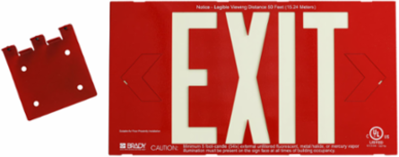 BradyGlo Exit Sign, 8.25 Inch H x 15.25 Inch W, Double Sided, Glow on Red