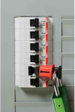 Miniature Circuit Breaker Lockout Device, Pin-Out Standard, 1.64 Inch Height, 0.95 Inch Width, 6 Pack
