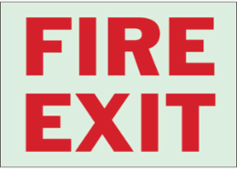 BradyGlo Fire Exit Sign, 7 Inch x 10 Inch x 0.063 Inch, Red on Glow, Polystyrene