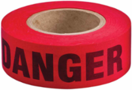 Re-Pulpable Danger Barricade Tape, Biodegradable Cotton, Black on Red, 2" x 135'
