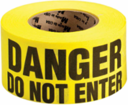 Re-Pulpable Danger Barricade Tape, Biodegradable Cotton, Black on Yellow, 3" x 135'