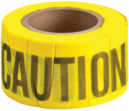 Caution Barricade Tape, 69% Wood Fiber, Black on Yellow, 3" x 150'